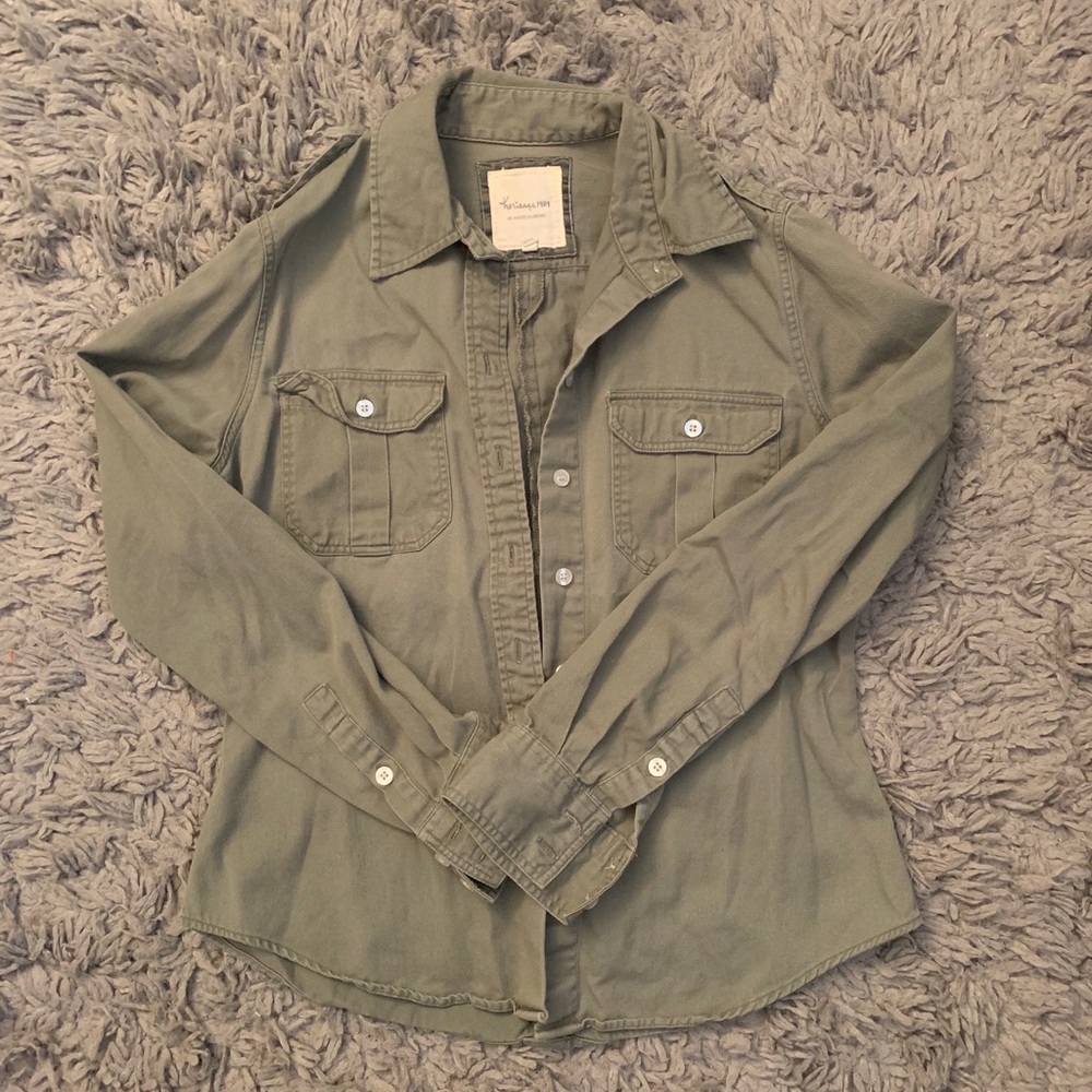 Olive green button down